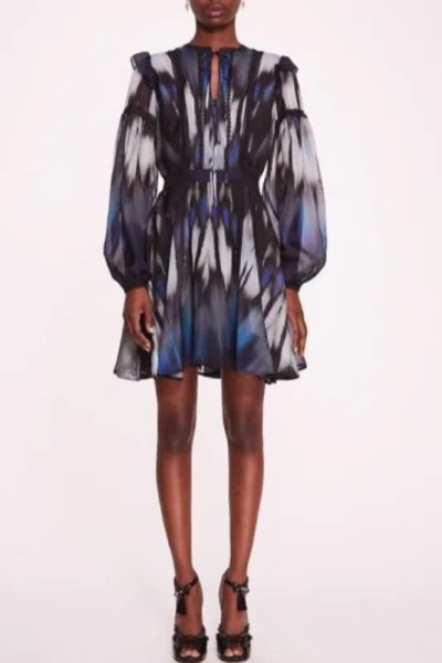 Marchesa Notte Long-sleeve Printed Silk Dress In Multi