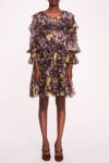 Marchesa Notte Marchesa Rosa Printed Silk-blend Ruff Mini Dress In Multi