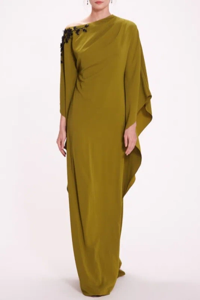 Marchesa Notte Long Sleeve Stretch Crepe Gown In Multi