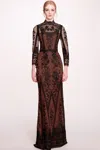 MARCHESA NOTTE LONG-SLEEVE TULLE EVENING DRESS