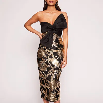 Marchesa Notte Lotus Sequin Midi Dress In Black | ModeSens
