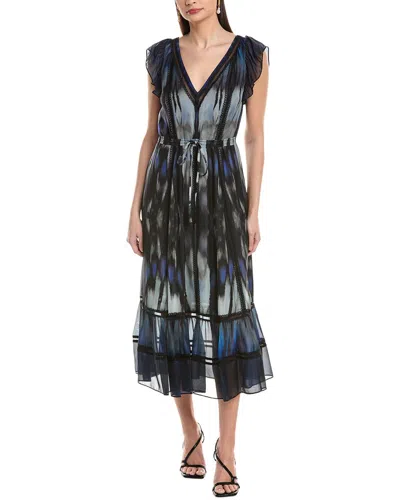 Marchesa Notte Marchesa Rosa Silk-blend Midi Dress In Blue