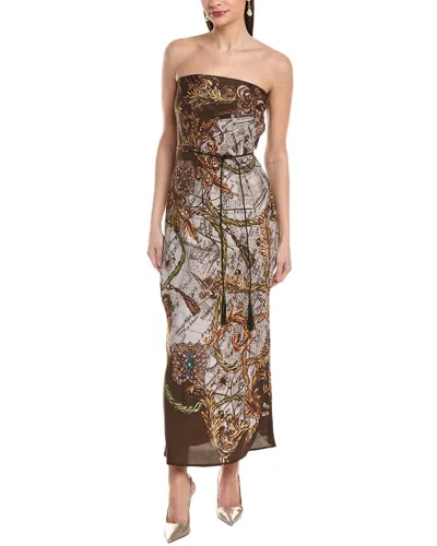 Marchesa Notte Marchesa Rosa Strapless Twill Midi Dress In Brown