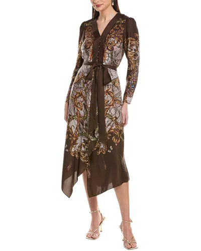 Marchesa Notte Marchesa Rosa Twill Midi Dress In Brown