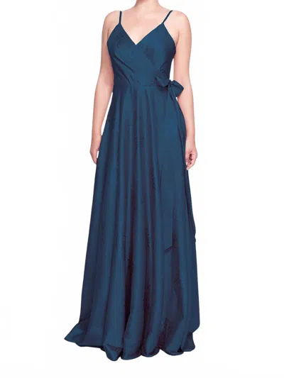 Marchesa Notte Matera Wrap Floral Gown In Dusty Blue