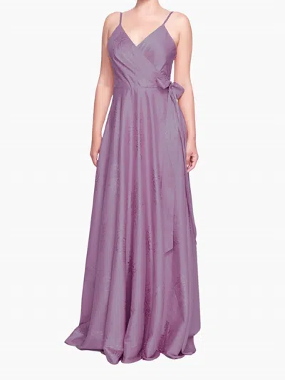 Marchesa Notte Matera Wrap Floral Gown In Lavender In Pink