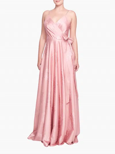Marchesa Notte Matera Wrap Floral Gown In Rose In Pink