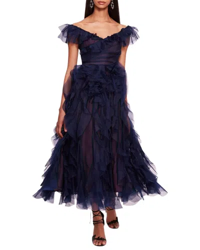 Marchesa Notte Matte Organza Midi Dress In Blue