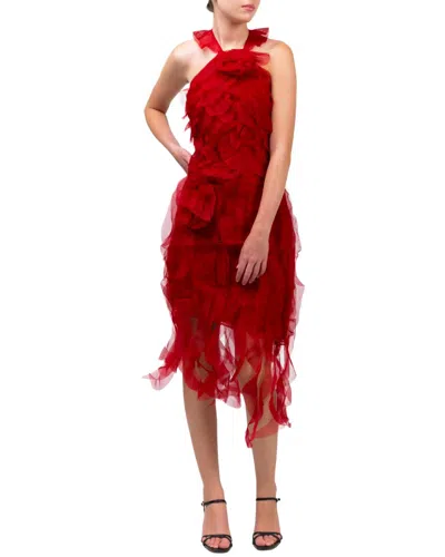 Marchesa Notte Matte Organza Silk Midi Dress In Red