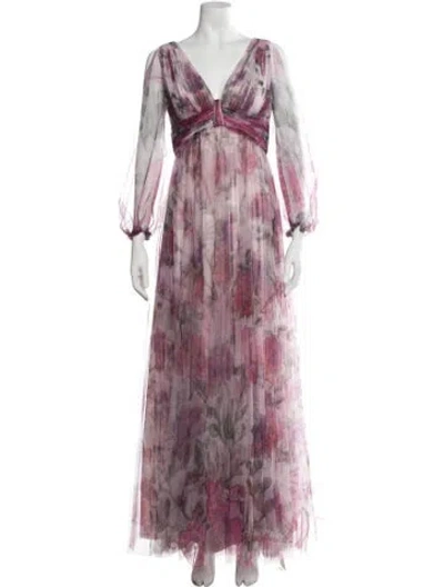 Pre-owned Marchesa Notte Mesh Long Dress In Purple