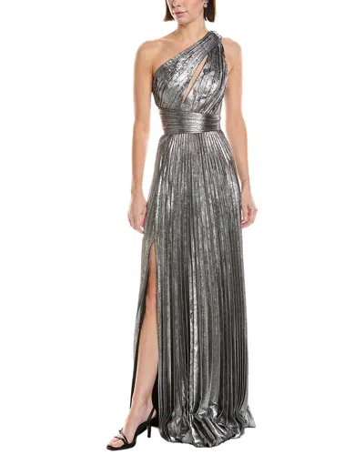 Marchesa Notte Metallic Lame One-shoulder In Gray