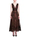 Marchesa Notte Deep V-neck Embroidered Tulle Midi Dress In Black