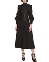 Marchesa Notte Long-sleeve Cotton Midi Dress In Black