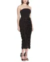 Marchesa Notte Strapless Rosette Bodycon Midi Dress In Black
