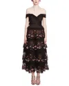 Marchesa Notte Off-the-shoulder Embellished Tulle Midi Dress In Multi
