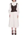 Marchesa Notte Long Sleeve Cotton Midi Dress In White