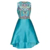 Marchesa Notte Mikado Bead Embroidery High Low Dress In Blue