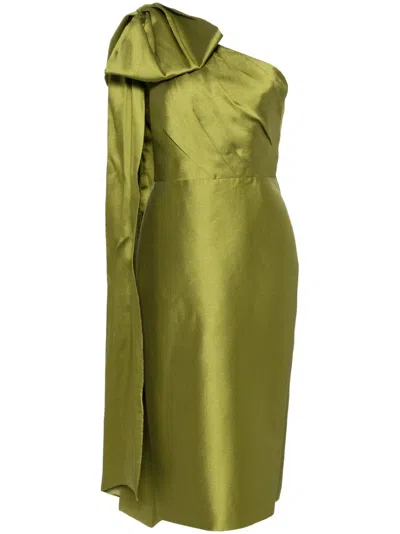 Marchesa Notte Mikado Midi Dress In Leaf Green