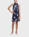 Marchesa Notte Mini Girl's 3d Embroidered Floral Dress In Navy
