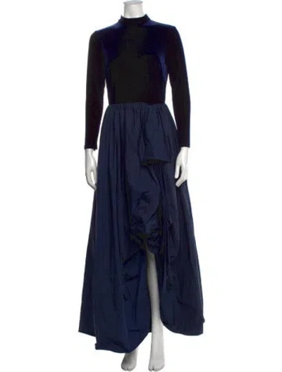 Pre-owned Marchesa Notte Mock Neck Long Dress In Blue