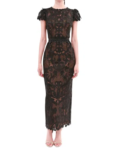 Marchesa Notte Nocturnes Midi Dress In Black
