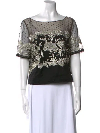 Pre-owned Marchesa Notte Nylon Lace Pattern Crop Top In Black