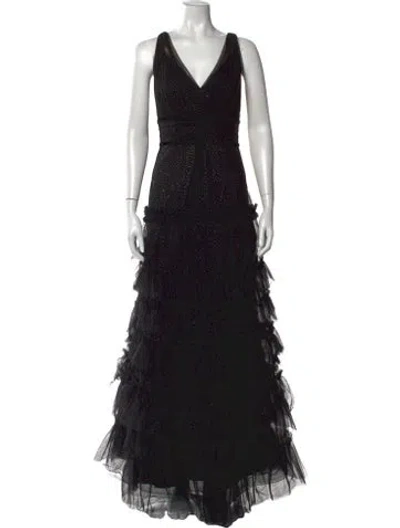 Pre-owned Marchesa Notte Nylon Long Dress In Black