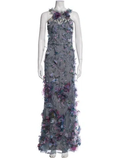 Pre-owned Marchesa Notte Nylon Long Dress In Blue