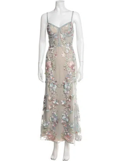 Pre-owned Marchesa Notte Nylon Long Dress In Blue/metallic
