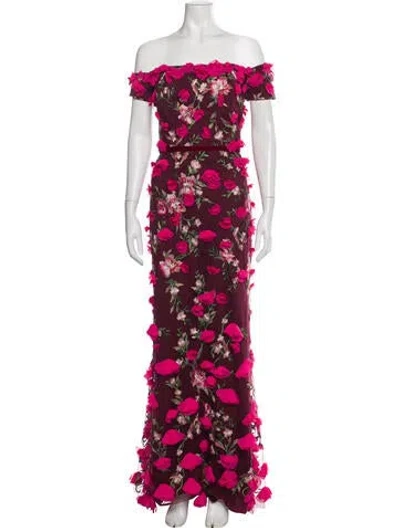 Pre-owned Marchesa Notte Nylon Long Dress In Burgundy