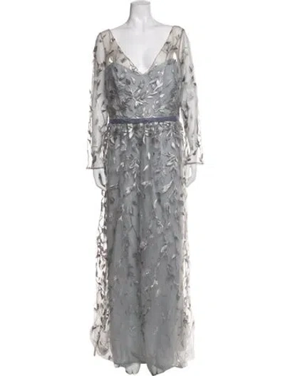 Pre-owned Marchesa Notte Nylon Long Dress In Grey/metallic