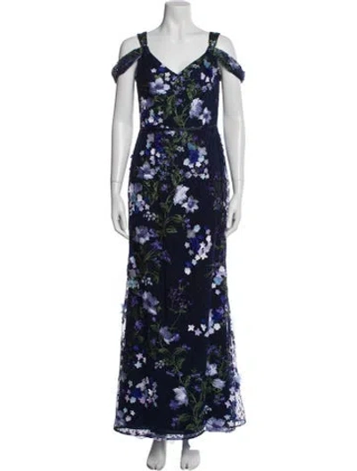 Pre-owned Marchesa Notte Nylon Long Dress W/ Tags In Blue
