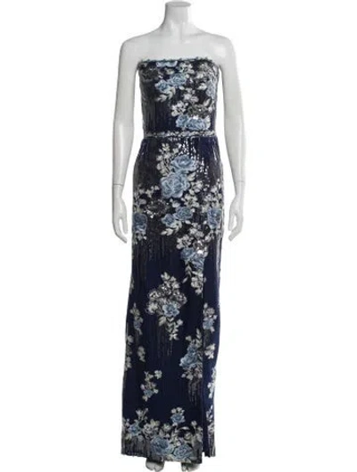 Pre-owned Marchesa Notte Nylon Long Dress W/ Tags In Blue