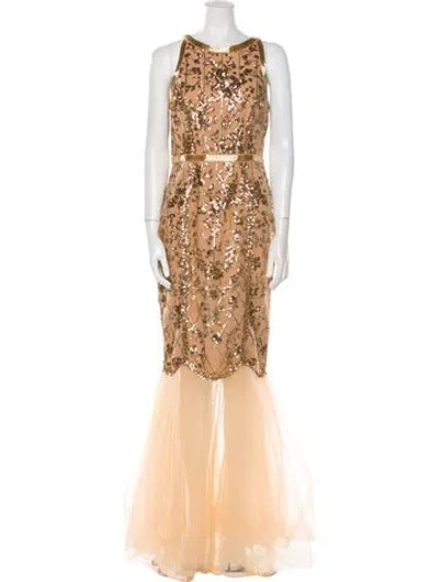 Pre-owned Marchesa Notte Nylon Long Dress W/ Tags In Gold