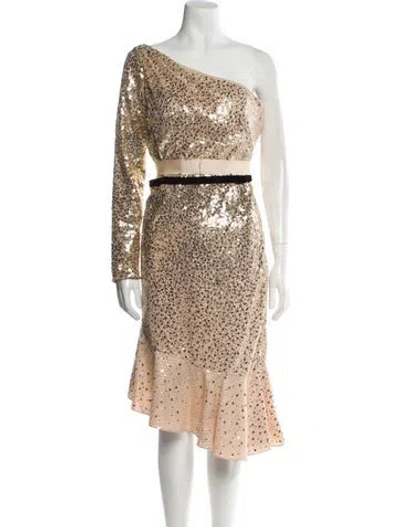 Pre-owned Marchesa Notte Nylon Midi Length Dress In Gold