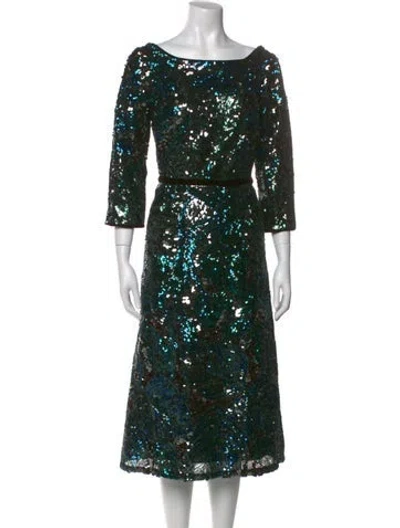 Pre-owned Marchesa Notte Nylon Midi Length Dress In Green