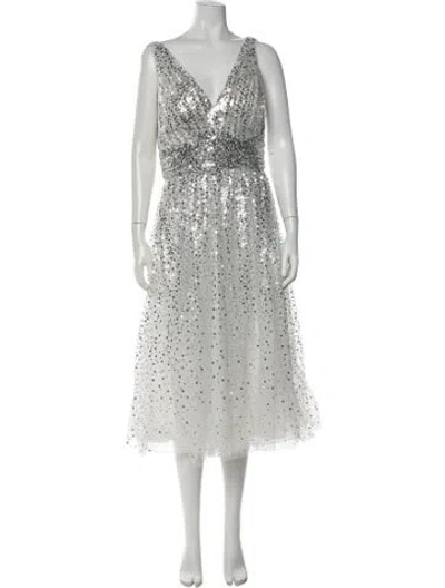 Pre-owned Marchesa Notte Nylon Midi Length Dress W/ Tags In Silver