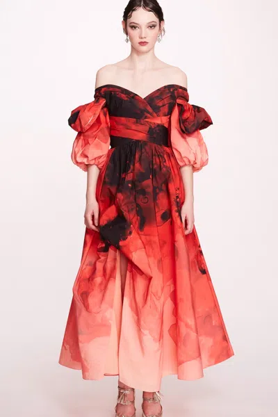 Marchesa Notte Off Shoulder Floral Print Dress In Multi