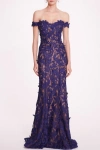 Marchesa Notte Off-the-shoulder Guipure Lace Gown In Multi