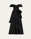 Marchesa Notte Off-shoulder Ruffle Taffeta Gown In Black