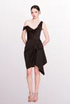MARCHESA NOTTE OFF-SHOULDER SATIN MINI DRESS