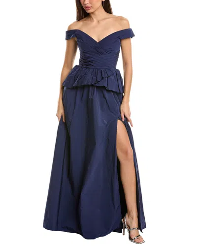 Marchesa Notte Off-shoulder Taffeta Ballgown In Blue