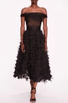 Shop Marchesa Notte Off-shoulder Tulle & Texture Dress In Multi