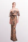 Marchesa Notte Off-shoulder Tulle Maxi Dress In Multi