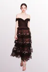 Marchesa Notte Off-the-shoulder Embellished Tulle Midi Dress In Multi