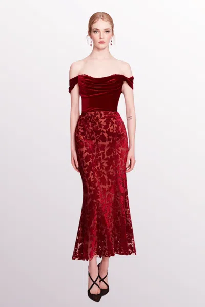 Marchesa Notte Off Shoulder Velvet Dress In Multi