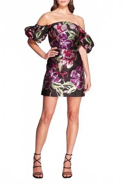 Marchesa Notte Off The Shoulder Sequin Embroidered Mini Dress In Black Multi