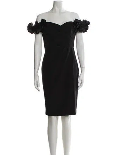 Pre-owned Marchesa Notte Off-the-shoulder Knee-length Dress In Blue
