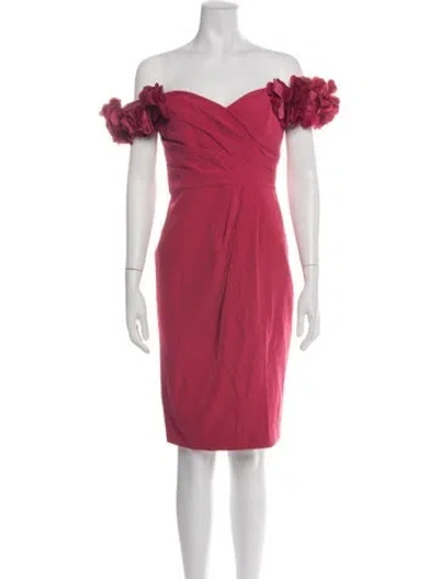 Pre-owned Marchesa Notte Off-the-shoulder Knee-length Dress W/ Tags In Red