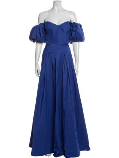 Pre-owned Marchesa Notte Off-the-shoulder Long Dress In Blue